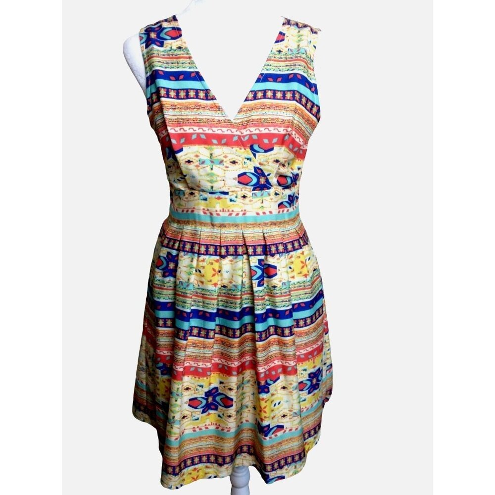 Maison Jules Sleeveless Fit & Flare Colorful Dress Size Small